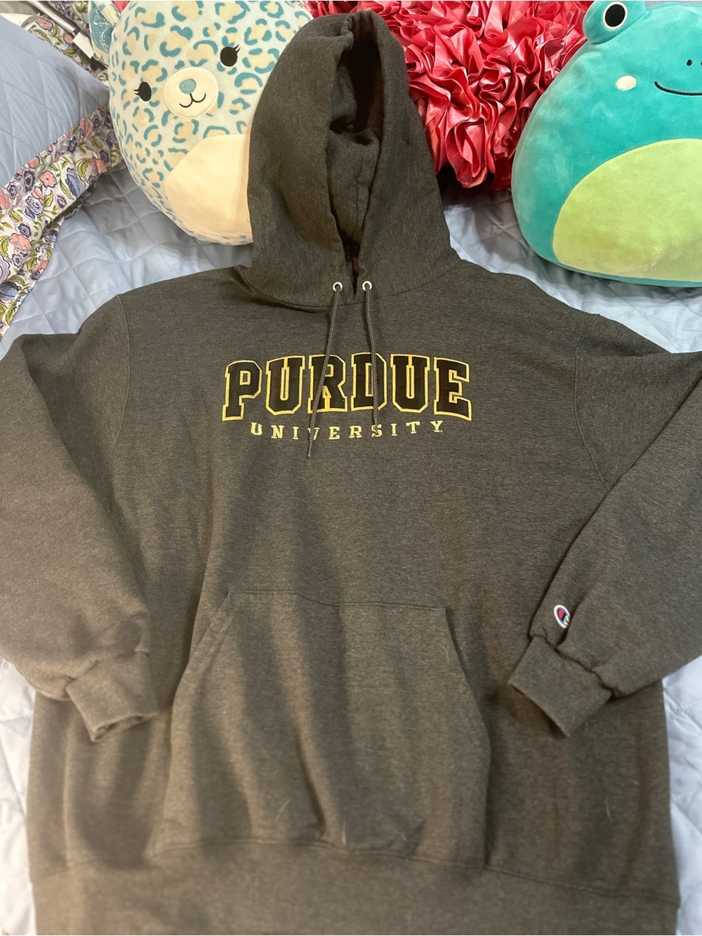 Champion Men's Purdue University Hoodie - Charcoal with Yellow Logo- Size XL